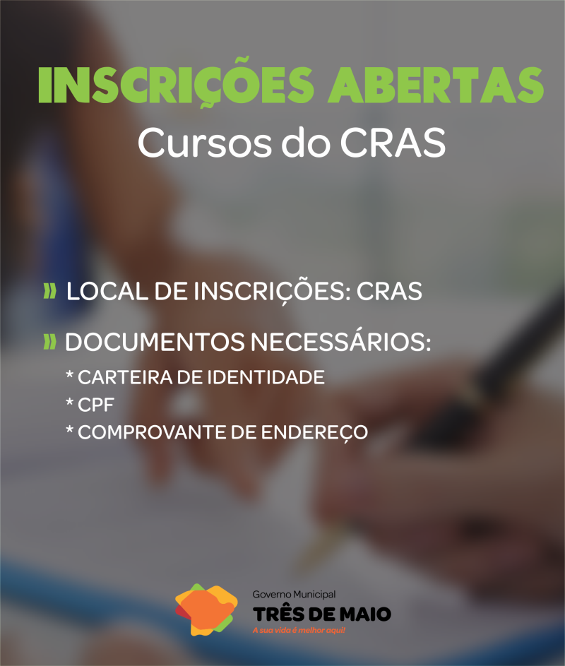 Cursos do CRAS estão com inscrições abertas